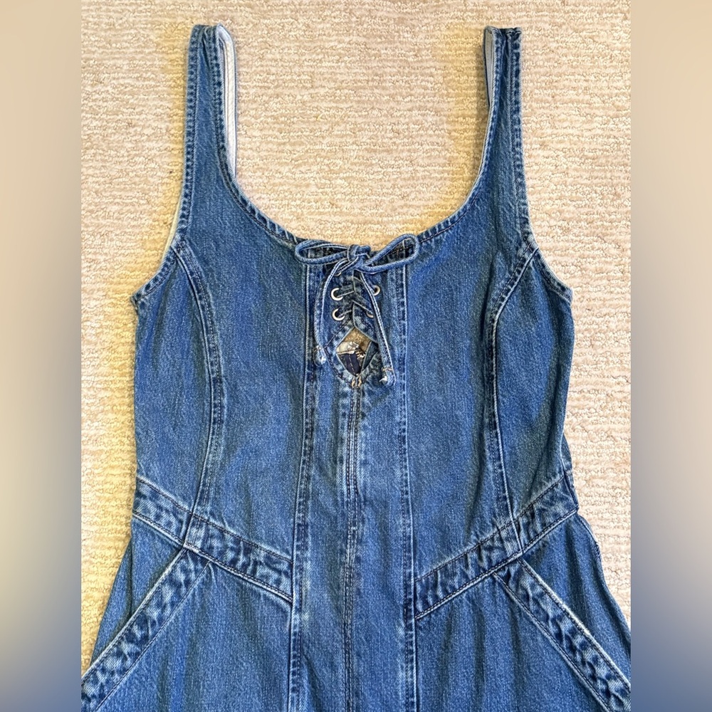 Free People Amina Denim Wide-Leg + Lace-Up Jumpsuit - Picture 12 of 16
